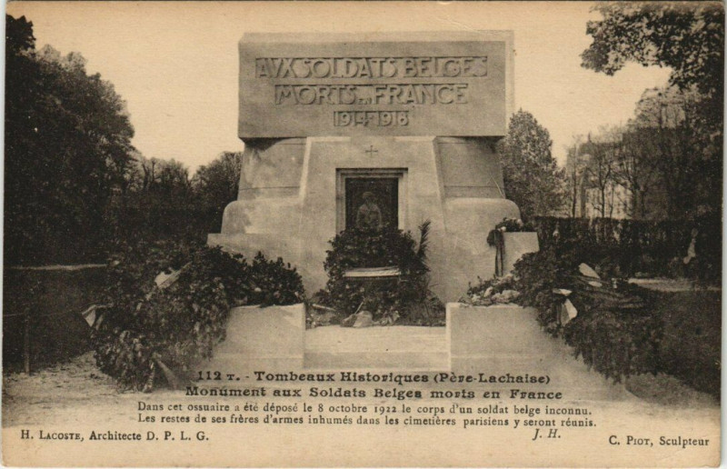 Carte postale ancienne Père-Lachaise - Monument aux Soldats Belges morts en France à Paris 20e