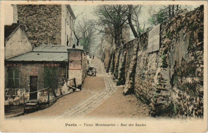 Carte postale ancienne Paris 18e - Montmartre - Rue des Saules à Paris 18e