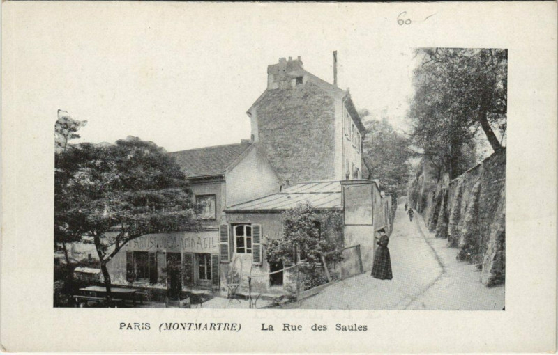 Carte postale ancienne Montmartre - La Rue des Saules à Paris 18e