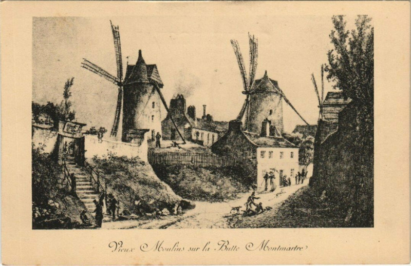 Carte postale ancienne Vieux Moulins sur la Butte Montmartre à Paris 18e