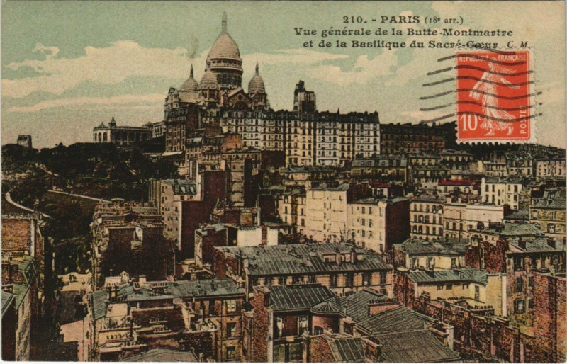 Carte postale ancienne Vue générale de la Butte Montmartre et de la Basilique du Sacré-Coeur à Paris 18e