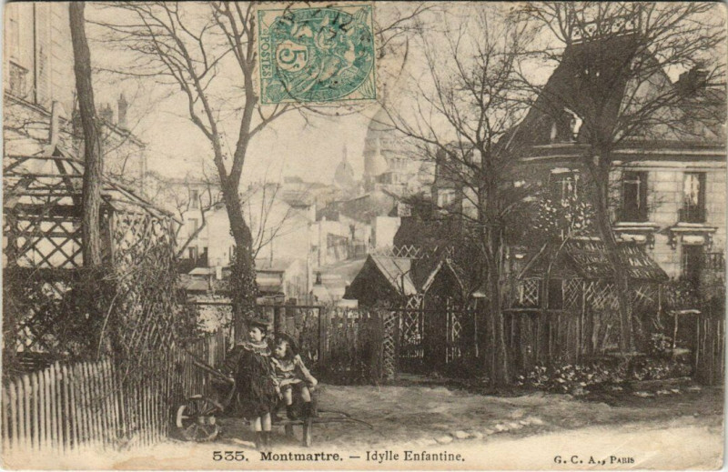 Carte postale ancienne Montmartre - Idylle Enfantine à Paris 18e