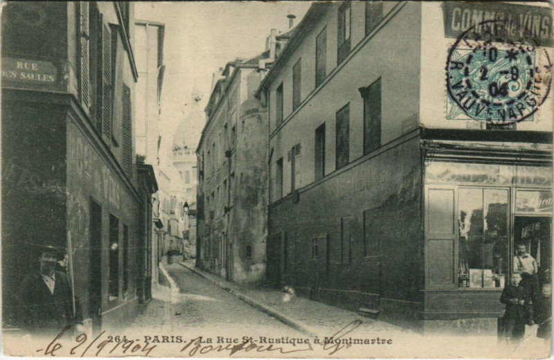 Carte postale ancienne La Rue Saint-Rustique à Montmartre à Paris 18e