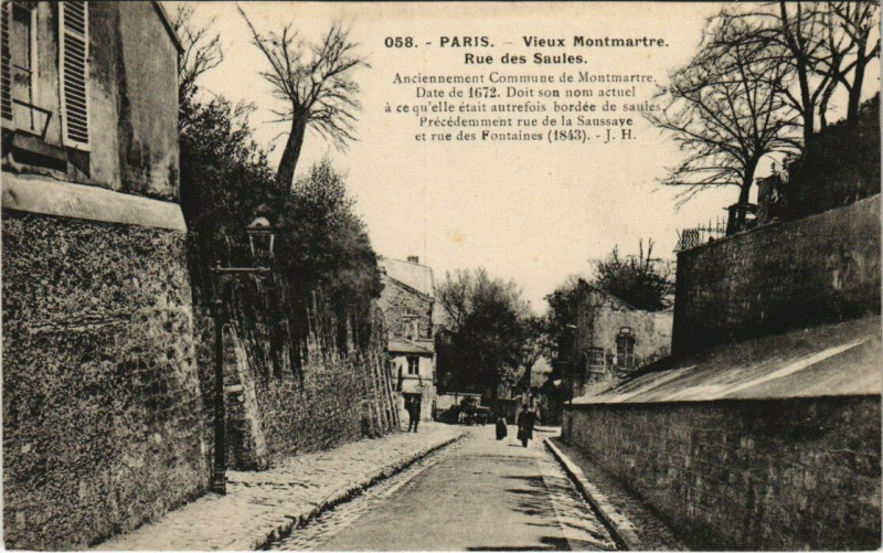 Carte postale ancienne Vieux Montmartre - Rue des Saules à Paris 18e