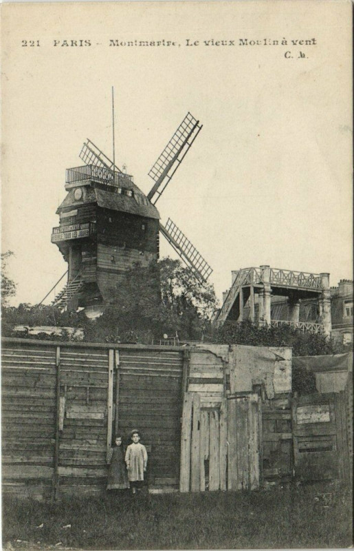 Carte postale ancienne Montmartre - Le vieux Moulin à vent à Paris 18e