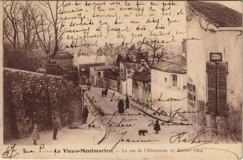 Carte postale ancienne Le Vieux-Montmartre - La Rue de l'Abreuvoir à Paris 18e