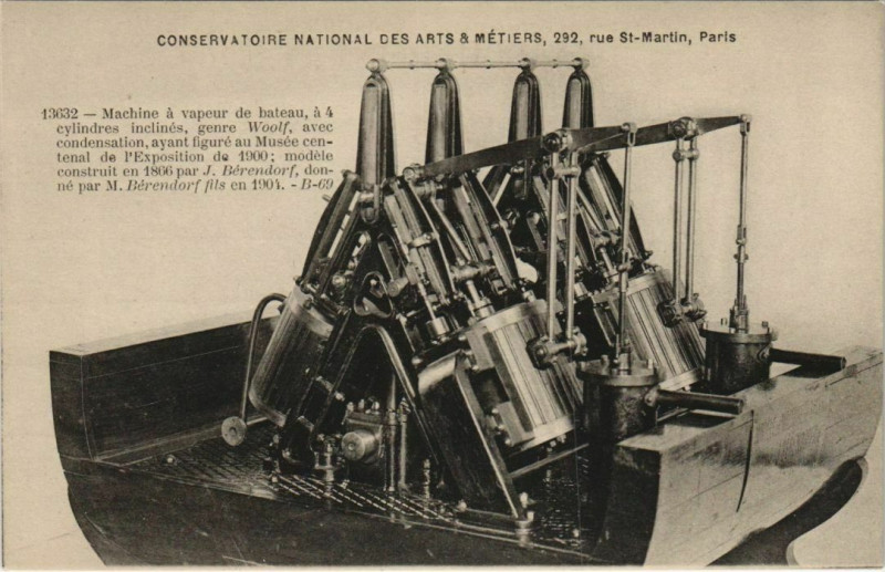 Carte postale ancienne Paris (3e) Cnam - Machine á vapeur à Paris 3e