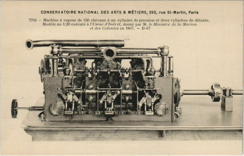 Carte postale ancienne Paris (3e) Cnam - Machine á vapeur à Paris 3e
