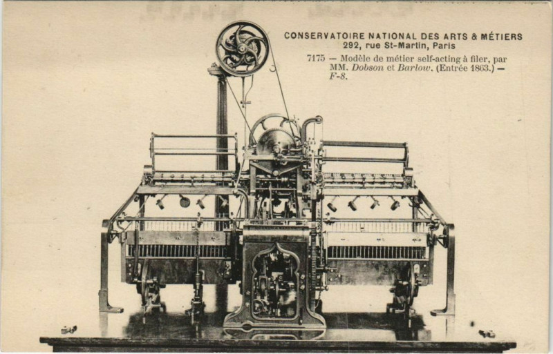 Carte postale ancienne Paris (3e) Cnam - Modele de métier self-acting á filer à Paris 3e