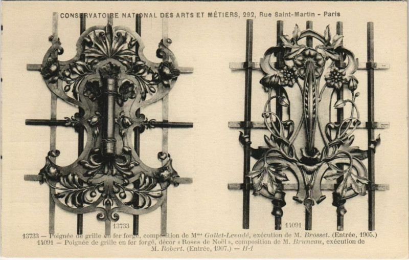 Carte postale ancienne Paris (3e) Cnam - Poignée de grille en fer forgé à Paris 3e