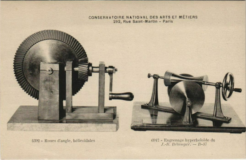 Carte postale ancienne Paris (3e) Cnam - Roues d'angle, engrenage hyperboloide à Paris 3e