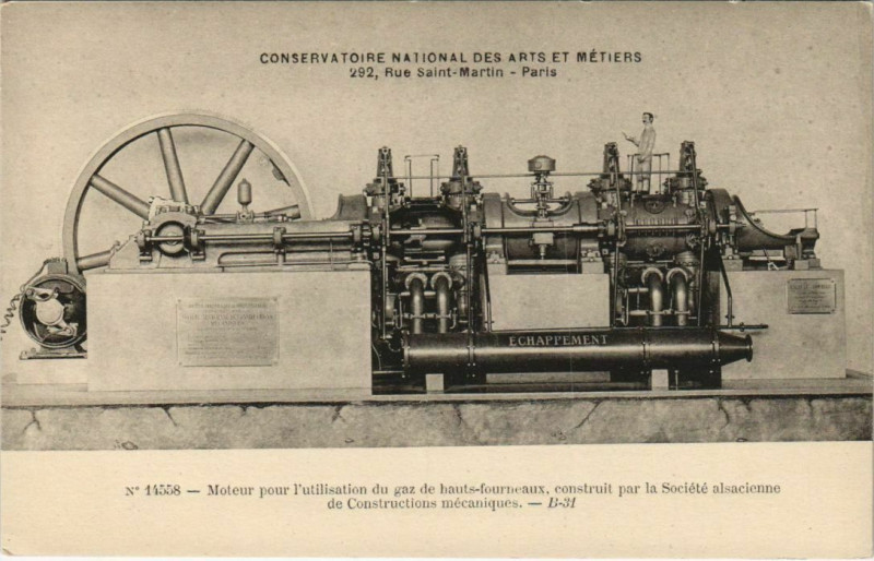 Carte postale ancienne Paris (3e) Cnam - Moteur pour utilisation du gaz de hautsfourneaux à Paris 3e