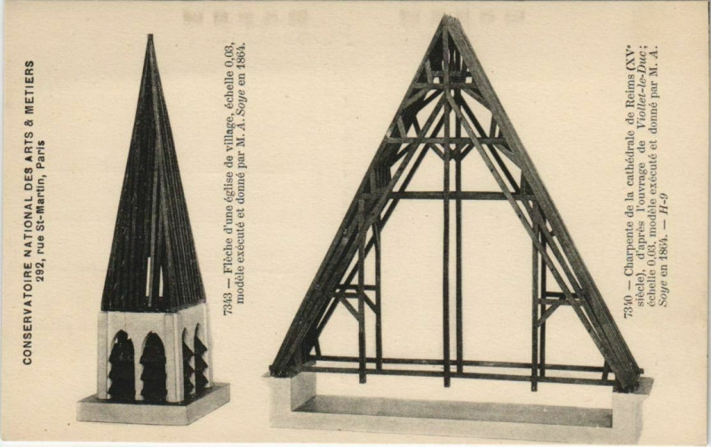 Carte postale ancienne Paris (3e) Cnam - Fleche et charpente à Paris 3e