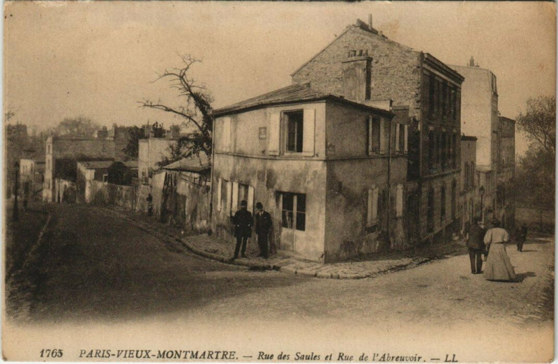 Carte postale ancienne Vieux Montmartre - Rue des Saules et Rue de L'Abreuvoir à Paris 18e