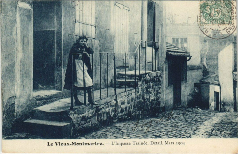 Carte postale ancienne Le Vieux-Montmartre - L'Impasse Trainée - Détail - Mars 1904 à Paris 18e