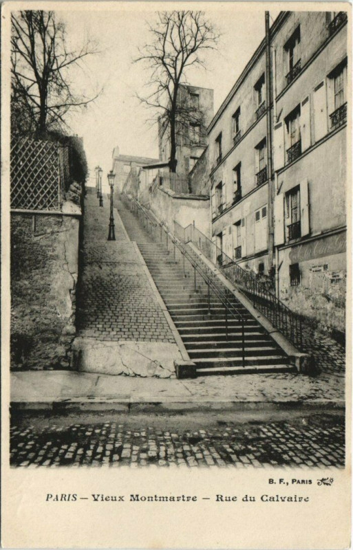 Carte postale ancienne Vieux Montmartre - Rue du Calvaire à Paris 18e