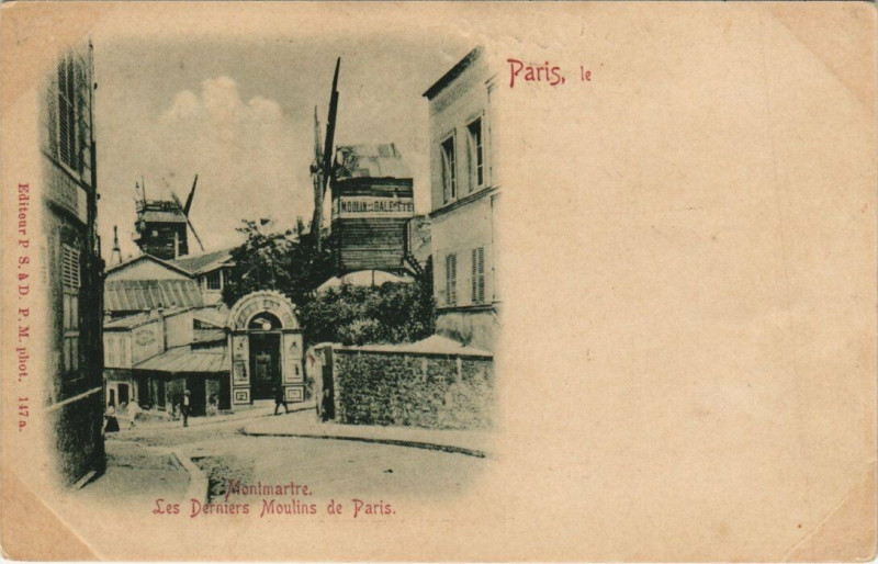 Carte postale ancienne Montmartre - Le Derniers Moulins de Paris à Paris