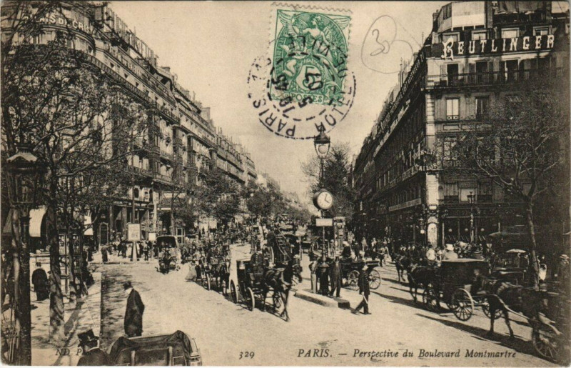 Carte postale ancienne Paris - Perspective du Boulevard Montmartre à Paris