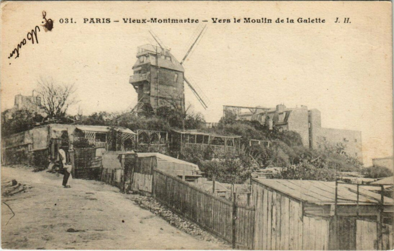Carte postale ancienne Vieux-Montmartre - Vers le Moulin de la Galette à Paris 18e