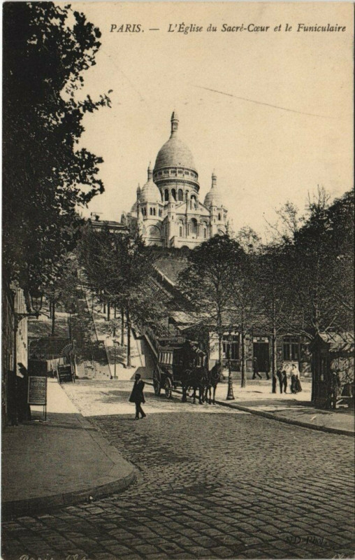 Carte postale ancienne Paris - L'Eglise du Sacre-Coeur et le Funicularie à Paris