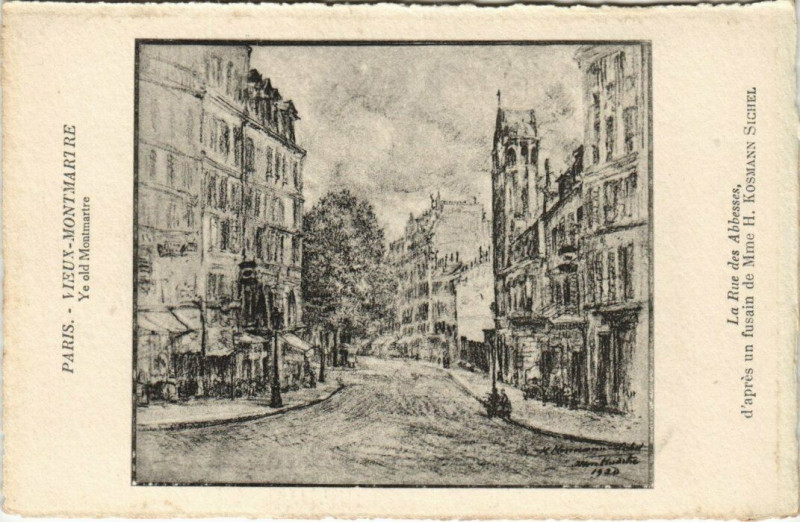 Carte postale ancienne Paris. Vieuix-Montmartre Ye old Montmartre La Rue des Abbesses à Paris