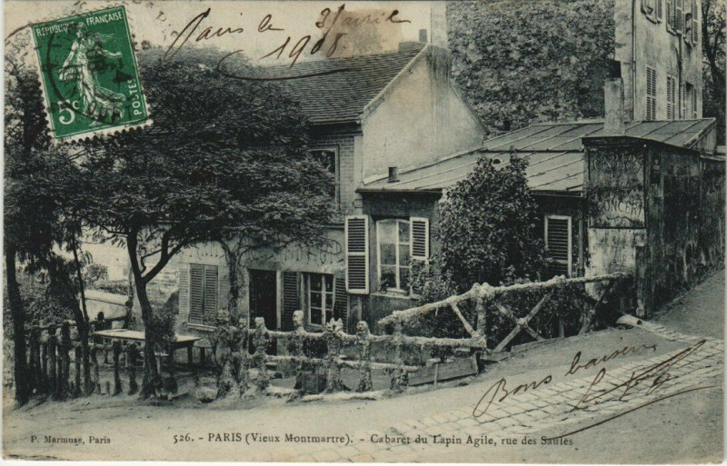 Carte postale ancienne Vieux Montmartre - Cabaret du Lapin Agile - rue des Saules à Paris 18e