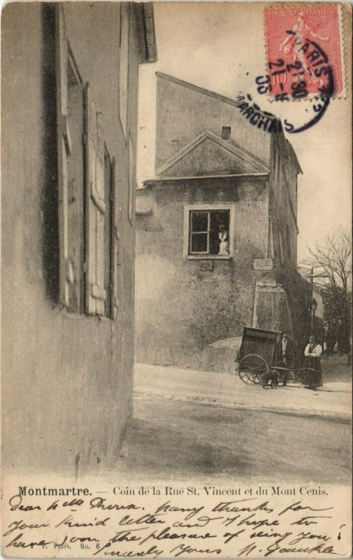 Carte postale ancienne Montmartre Coin de la Rue St. Vincent et du Mont Cenis à Paris 18e