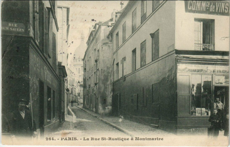 Carte postale ancienne La Rue Saint-Rustique à Montmartre à Paris 18e