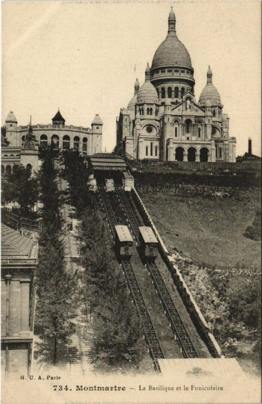 Carte postale ancienne Montmartre - La Basilique et le Funiculaire à Paris 18e