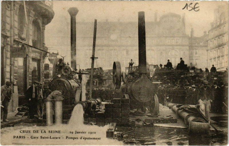 Carte postale ancienne Paris - Crue de la Seine (29 Janvier 1910) Gare Sinat-Lazare à Paris