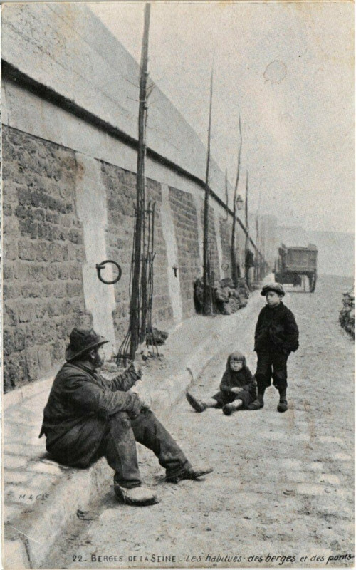 Carte postale ancienne Paris - Berges de La Seine Les habitués des berges et des à Paris