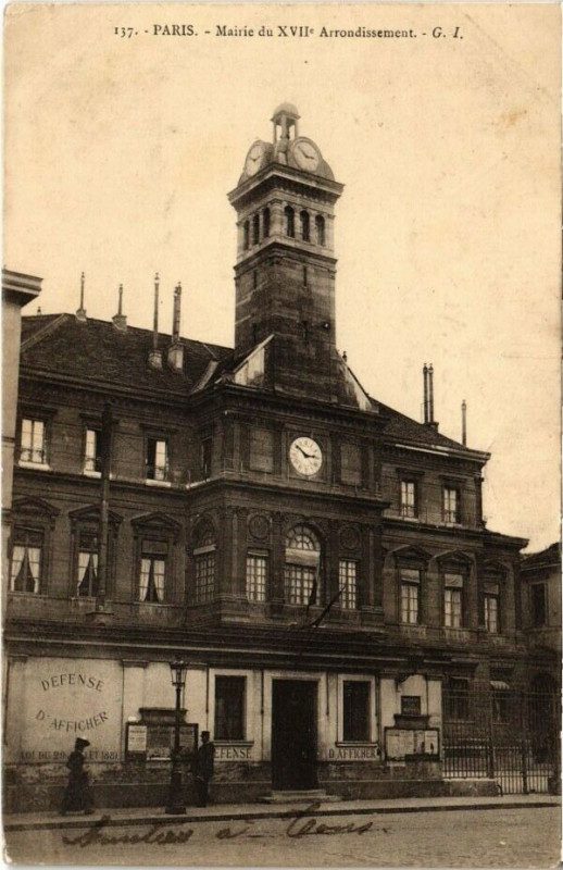 Carte postale ancienne Mairie du XVIIe Arrondissement à Paris 17e