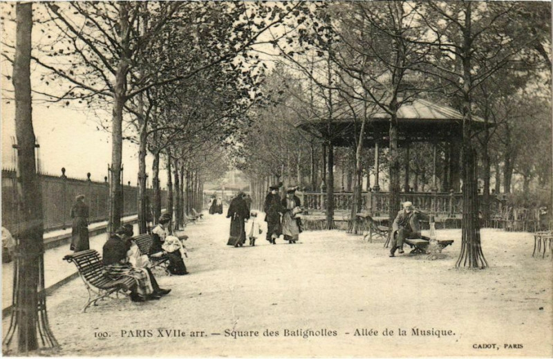 Carte postale ancienne Square des Batignolles - Allée de la Musique à Paris 17e