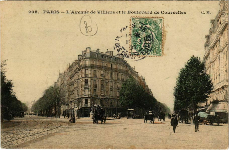 Carte postale ancienne L'Avenue de Villiers et le Boulevard de Courcelles à Paris 17e