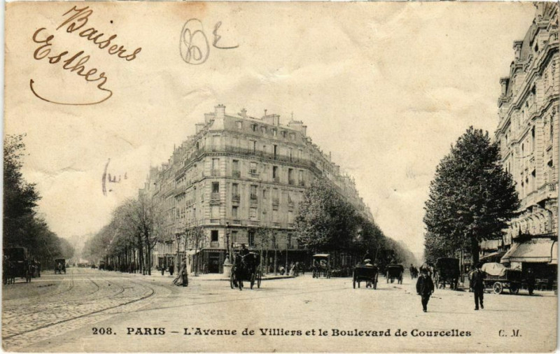 Carte postale ancienne L'Avenue de Villiers et le Boulevard de Courcelles à Paris 17e