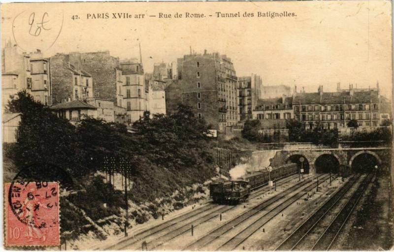 Carte postale ancienne Rue de Rome - Tunnel des Batignolles à Paris 17e