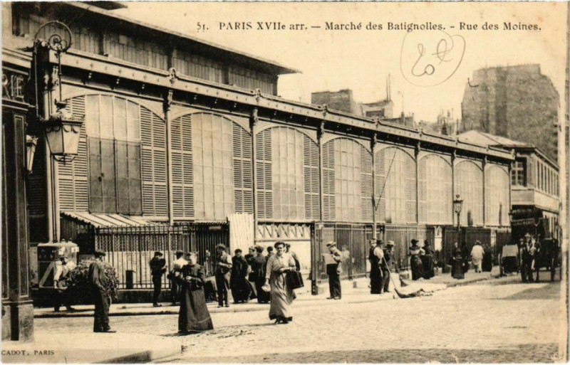 Carte postale ancienne Marché des Batignolles - Rue des Moines à Paris 17e