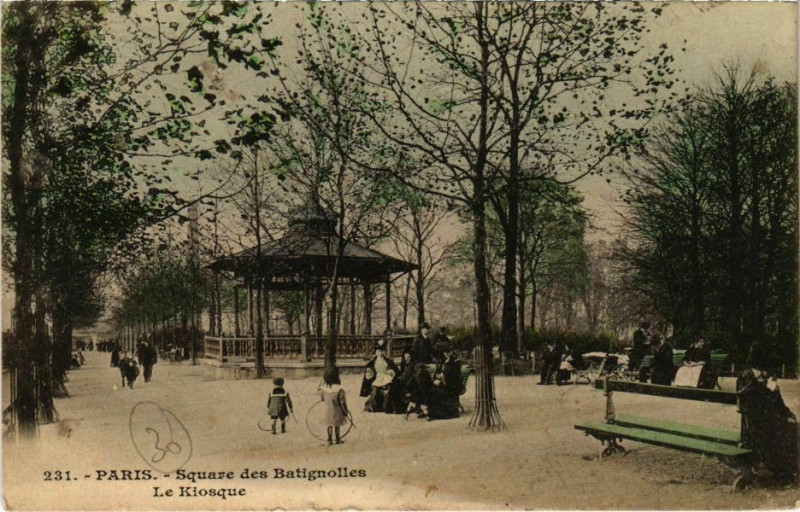 Carte postale ancienne Square des Batignolles - Le Kiosque à Paris 17e
