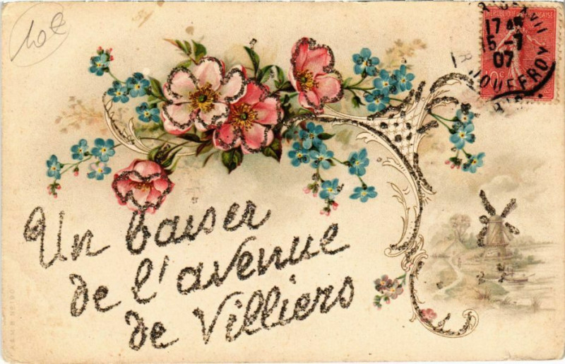 Carte postale ancienne Un baiser de l'avenue de Villiers à Paris 17e