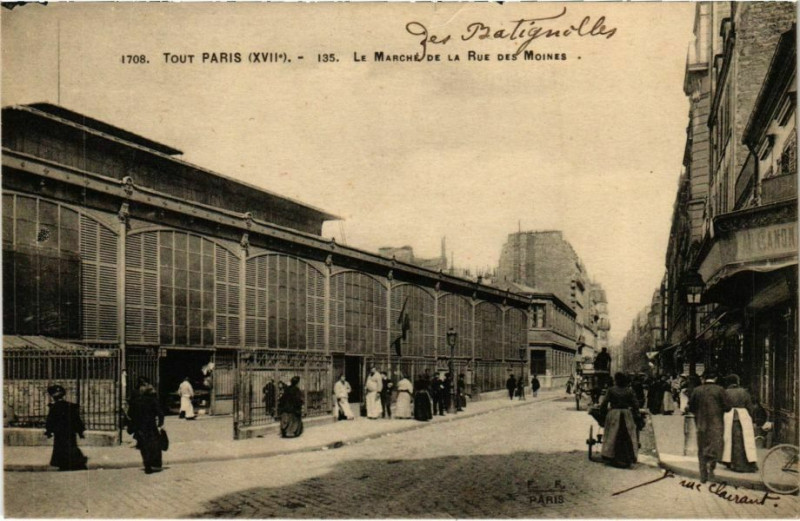 Carte postale ancienne Le Marché de la Rue des Moines à Paris 17e