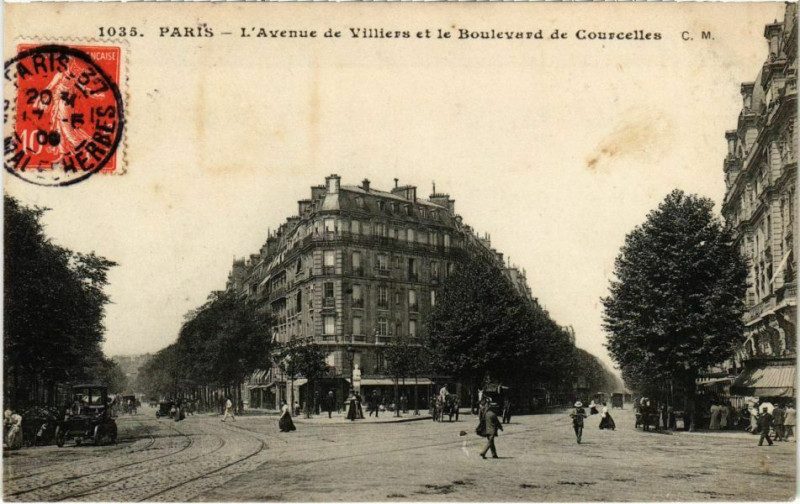 Carte postale ancienne L'Avenue de Villiers et le Boulevard de Courcelles à Paris 17e