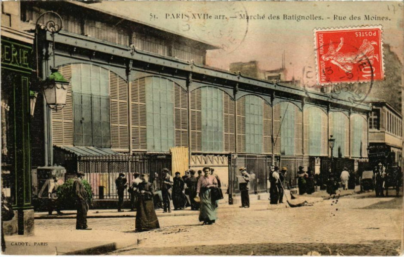 Carte postale ancienne Marché des Batignolles - Rue des Moines à Paris 17e