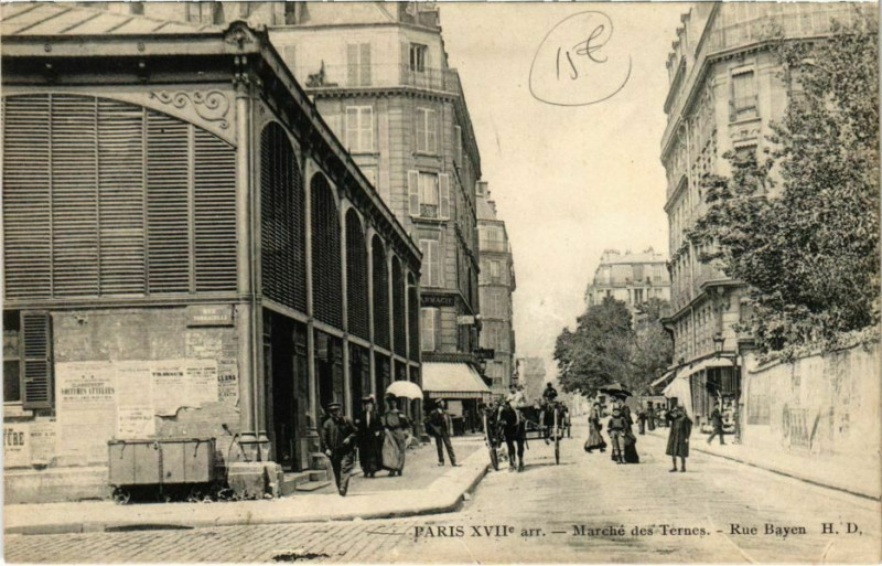 Carte postale ancienne Marché des Ternes - Rue Bayen à Paris 17e
