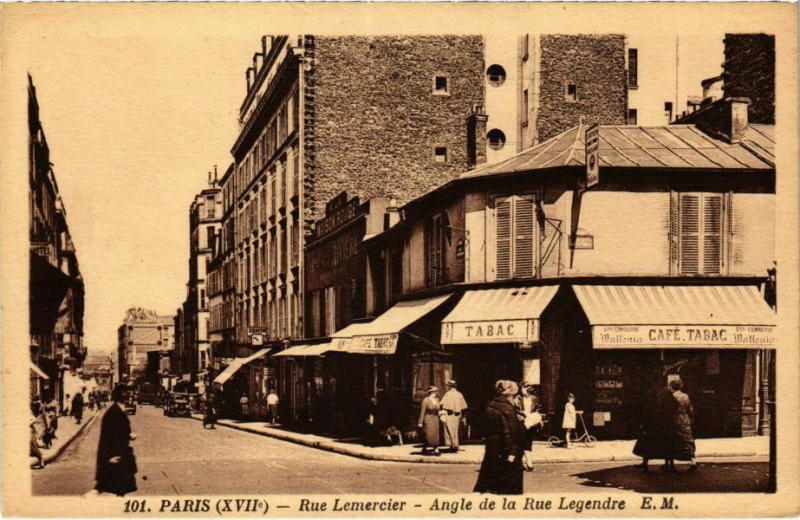Carte postale ancienne Rue Lemercier - Angle de la Rue Legendre à Paris 17e