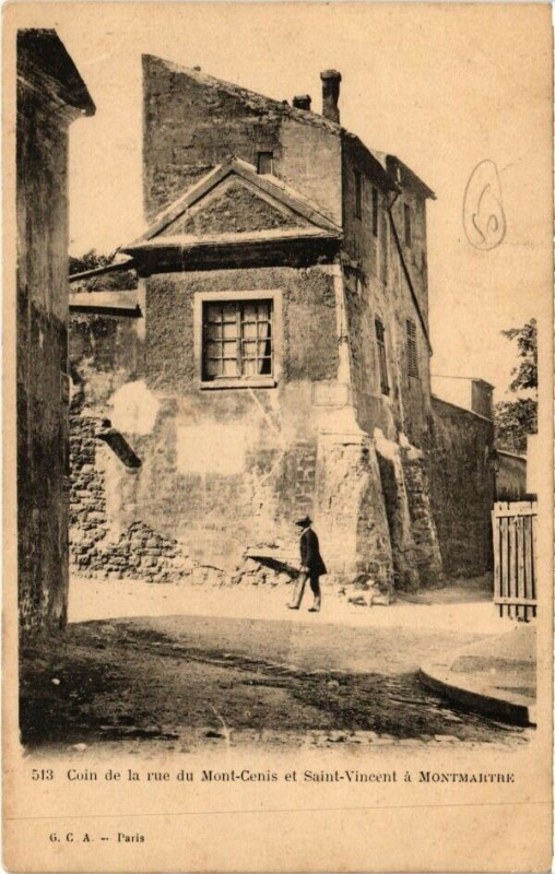 Carte postale ancienne Montmartre - Un coin des rues du Mont-Cenis et Saint-Vincent à Paris 18e
