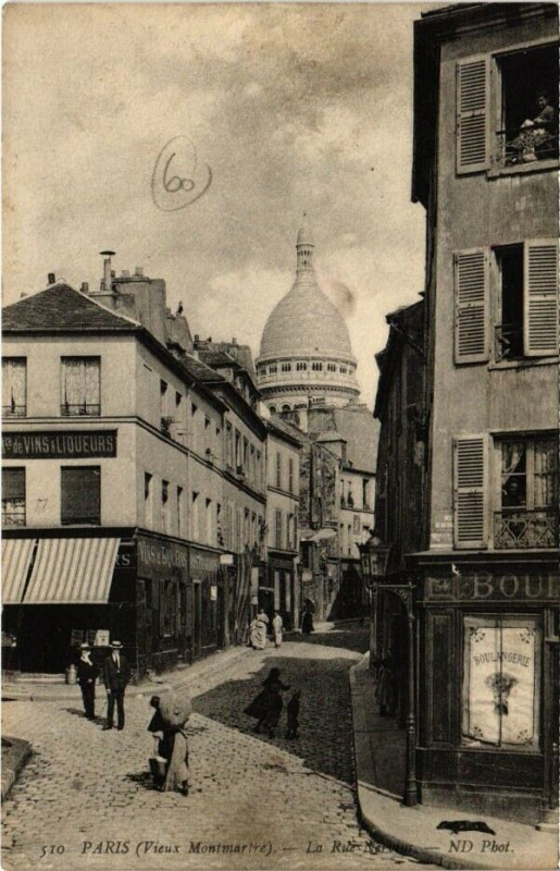 Carte postale ancienne Vieux Montmartre - La Rue Norvins à Paris 18e
