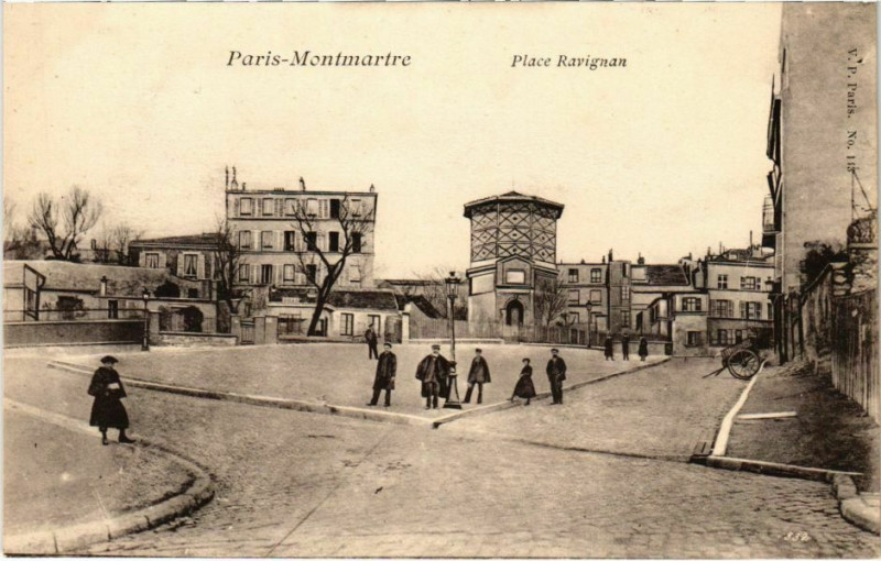 Carte postale ancienne Montmartre - Place Ravignan à Paris 18e