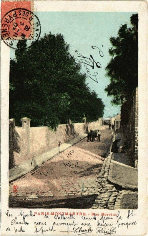 Carte postale ancienne Montmartre - Rue Norvins à Paris 18e