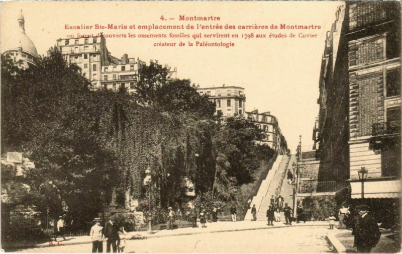 Carte postale ancienne Montmartre - Escalier Sainte-Marie et emplacement de l'entrée des carrières de Montmartre à Paris 18e