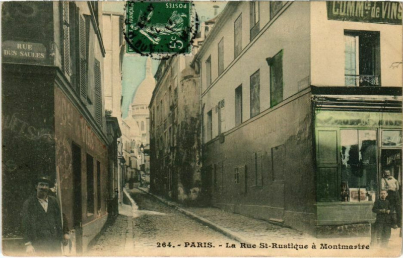Carte postale ancienne La Rue Saint-Rustique à Montmartre à Paris 18e
